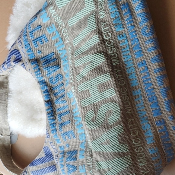 NASHVILLE tote  Robin Ruth tan blue green  w/ Zipper Souvenir Scrabble Poshfest - Picture 4 of 8